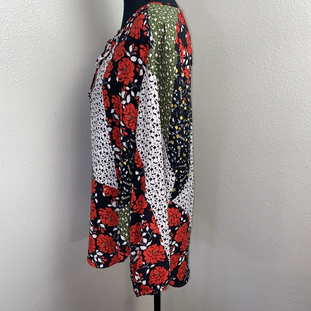 Libby Edelman Blouse‎ Women's Large Multicolor Patchwork Floral Tie Front Boho - Picture 3 of 8